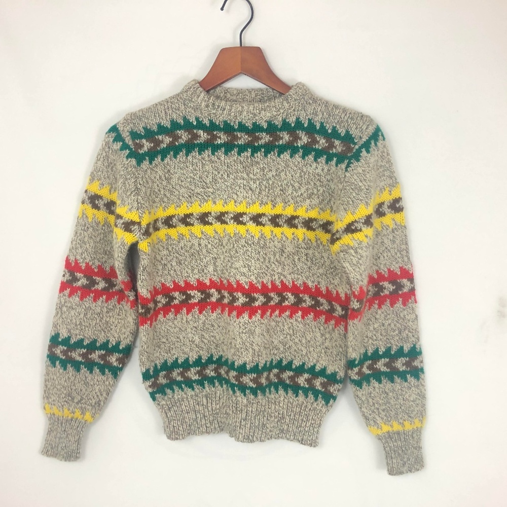 Cozy Crewneck Pullover Knit Sweater - Geometric